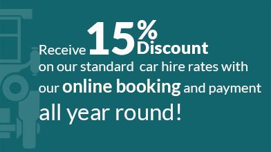 15% Discount on our standard car hire rates